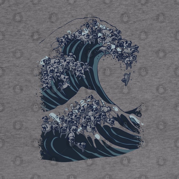 The Great Wave of Black Pug by huebucket